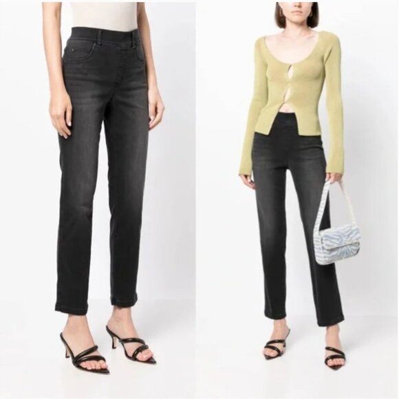 NWT Spanx Straight Leg Jeans Pull On Stretch High Rise Vintage Black - Picture 1 of 10